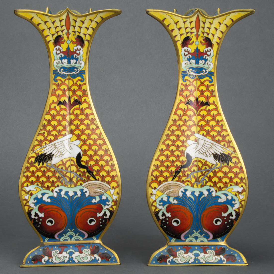 Appraisal: PAIR OF CHINESE CLOISONNE ENAMEL VASES Pair of Chinese cloisonne