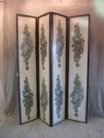 Appraisal: Black Lacquer -Panel Decorative Screen Dimensions Each panel x high