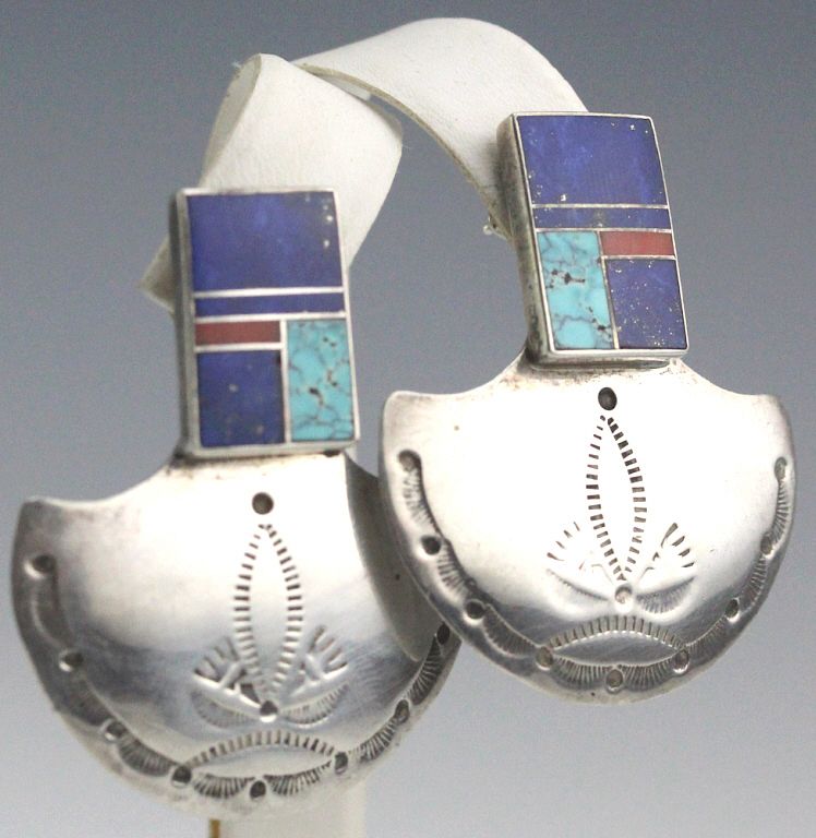 Appraisal: Tracey Knifewing Navajo Gemstone Concho Earrings Vintage Native American Navajo