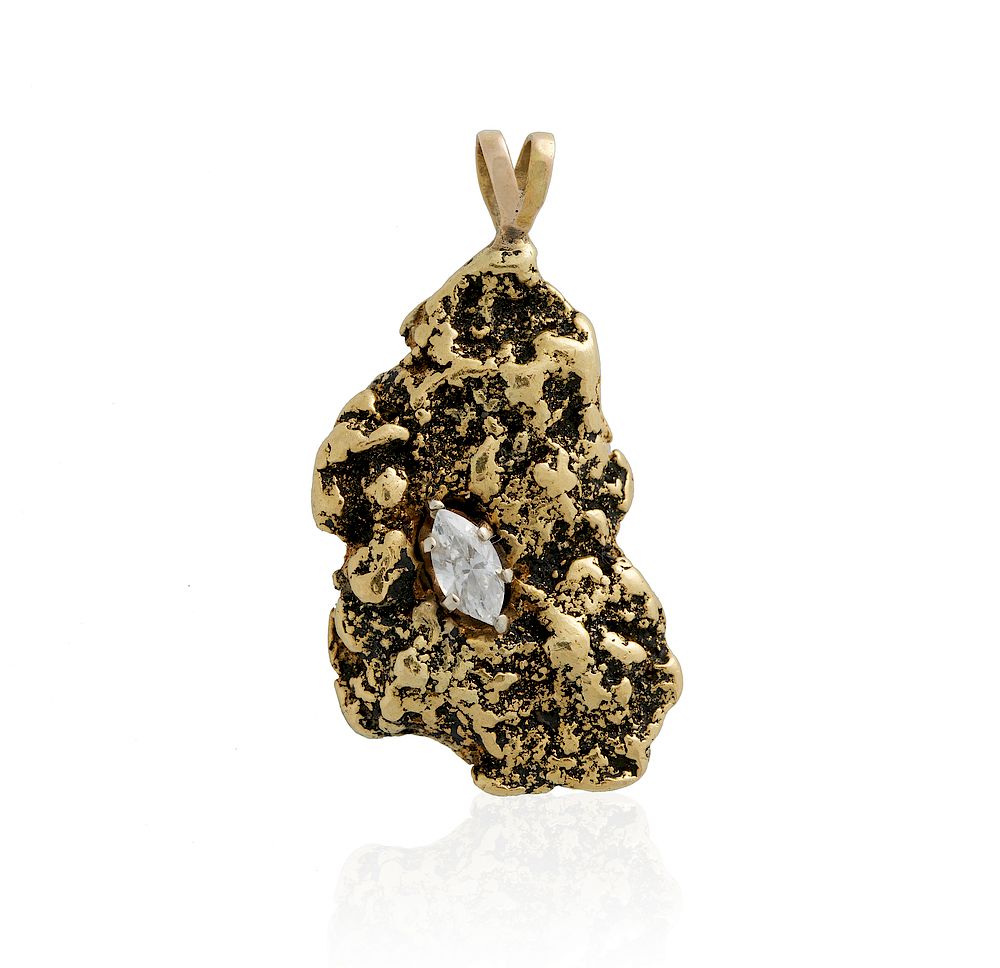 Appraisal: Gold Nugget Pendant Natural gold nugget pendant with cubic zirconia