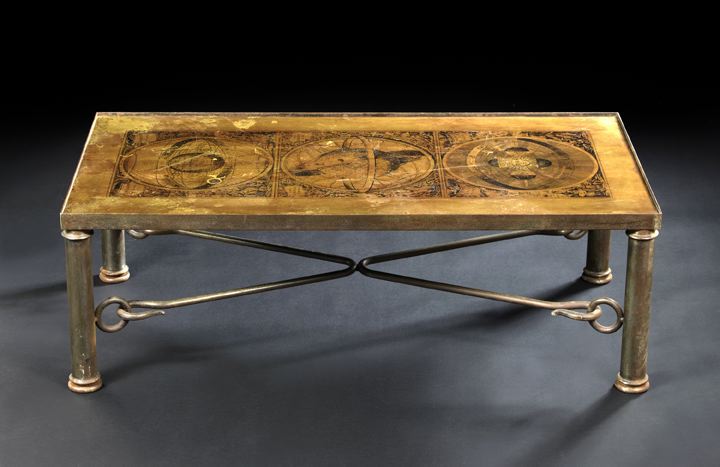 Appraisal: Unusual Metal and Gilt-Lacquer Cocktail Table of nautical inspiration the