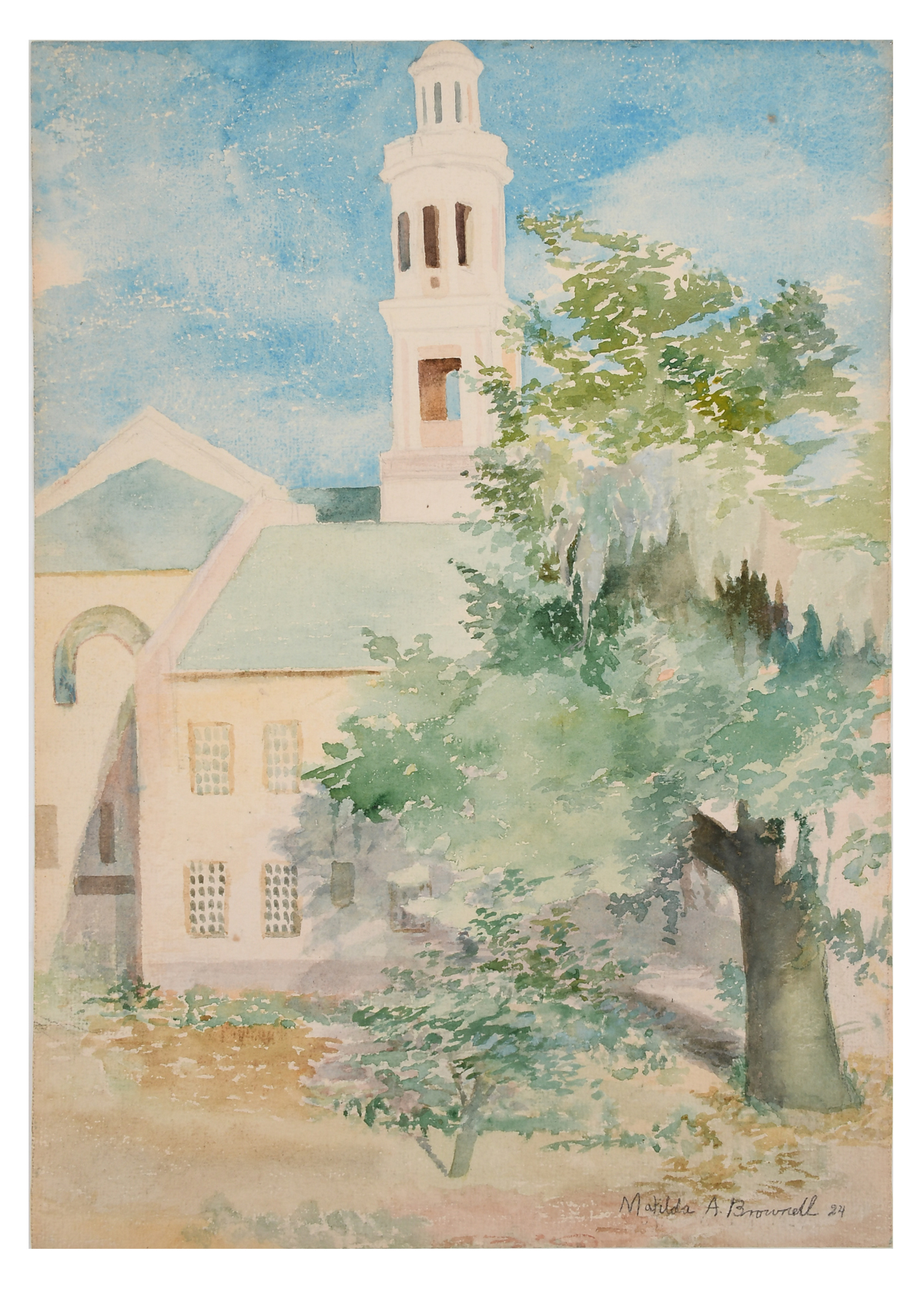 Appraisal: BROWNELL Matilda American - Clearwater Church Tower Watercolor '' x