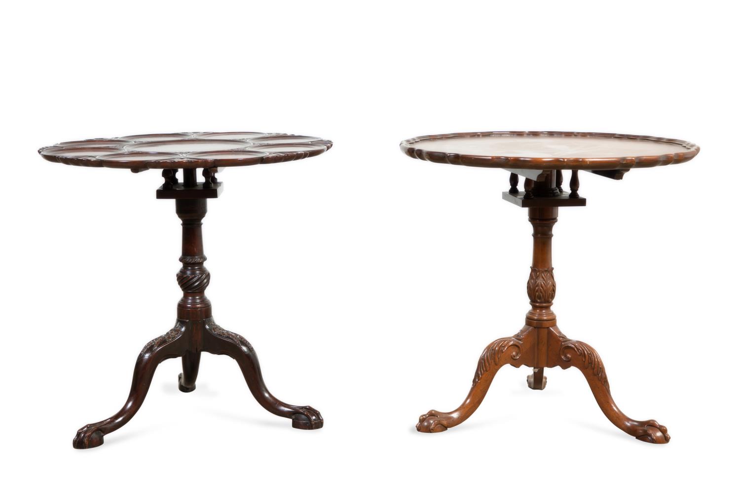 Appraisal: TWO GEORGE III STYLE MAHOGANY TILT-TOP TABLES American or English