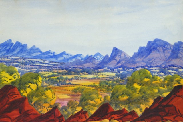 Appraisal: Ewald Namatjira - Untitled Landscape watercolour signed 'Ewald Namatjira' lower