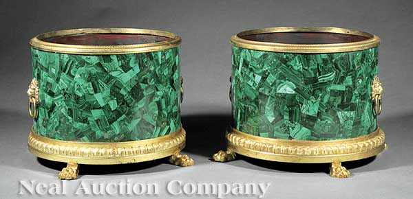 Appraisal: A Pair of Neoclassical-Style Gilt Bronze-Mounted and Malachite Veneered Jardini