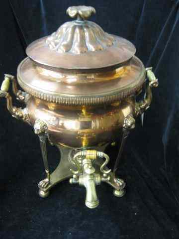 Appraisal: Victorian Tea Urn copper brass lion dolphin trim lid not