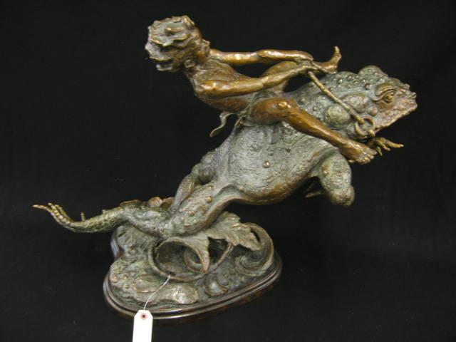 Appraisal: Mitch S Billis Bronze of Boy riding a frog edition