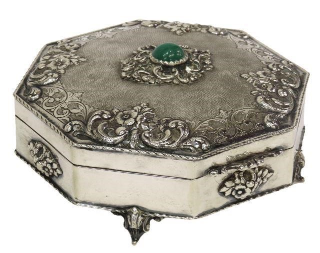 Appraisal: Continental silver dresser table box octagonal form hinged lid set