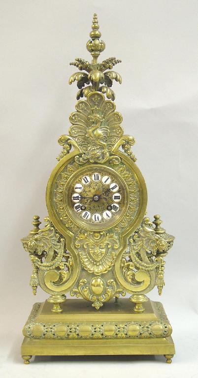 Appraisal: French brass two train mantel clock the Japy Freres movement