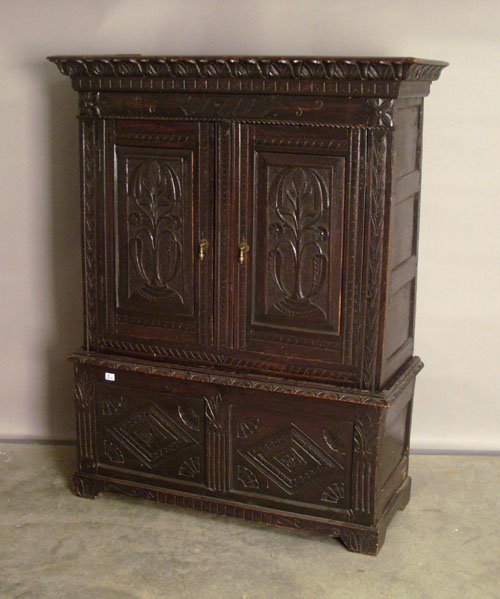 Appraisal: Jacobean style oak cupboard h w