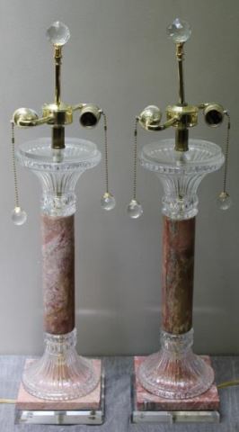 Appraisal: Pair of Cut Glass and Marble Columnar Lamps From a