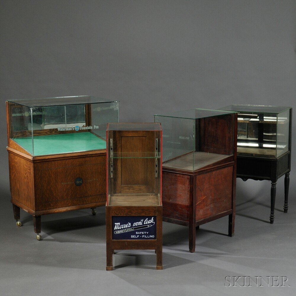 Appraisal: Four Glass Store Fountain Pen Display Cases all with wooden