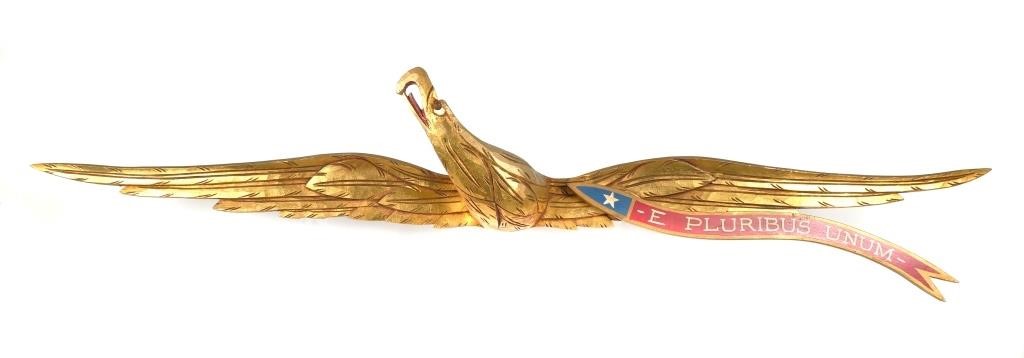 Appraisal: ARTISTIC CARVING CO STREAMER EAGLE PLAQUEPatriotic folk art streamer eagle