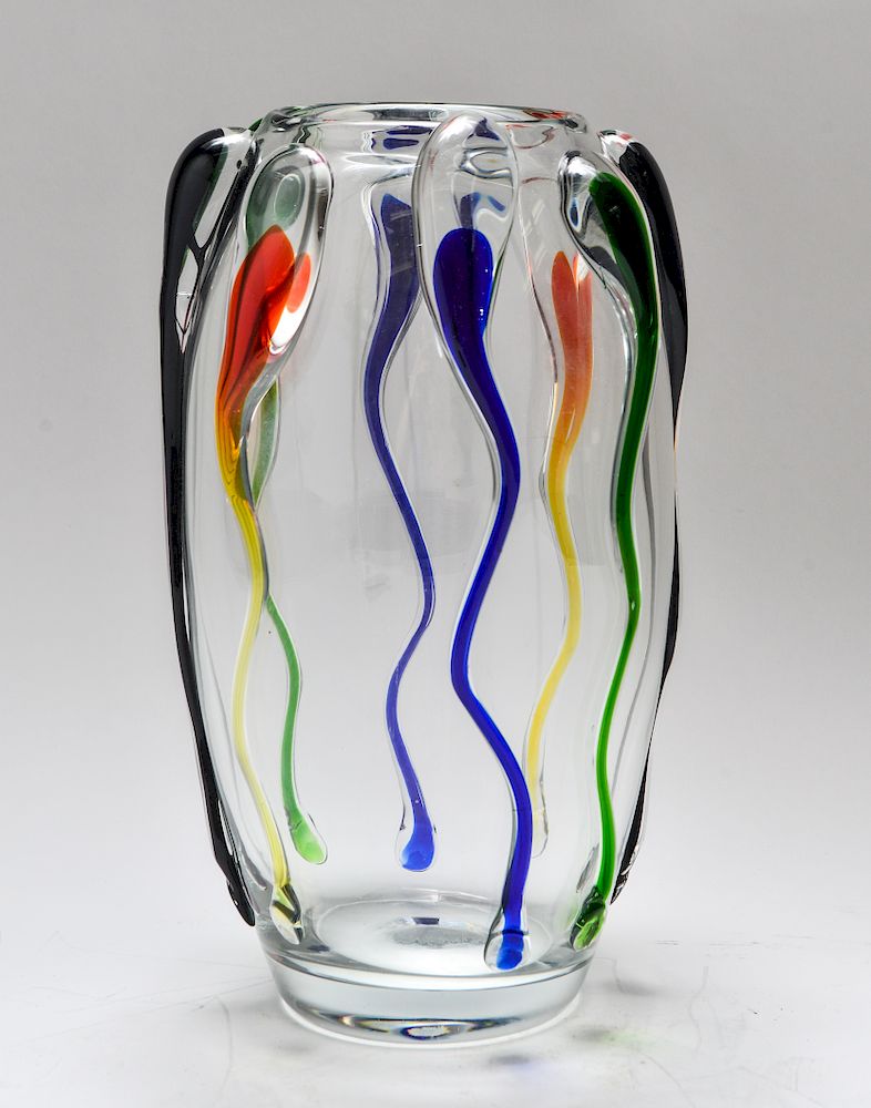 Appraisal: Art Glass Vase With Multicolor Drips Art glass vase with