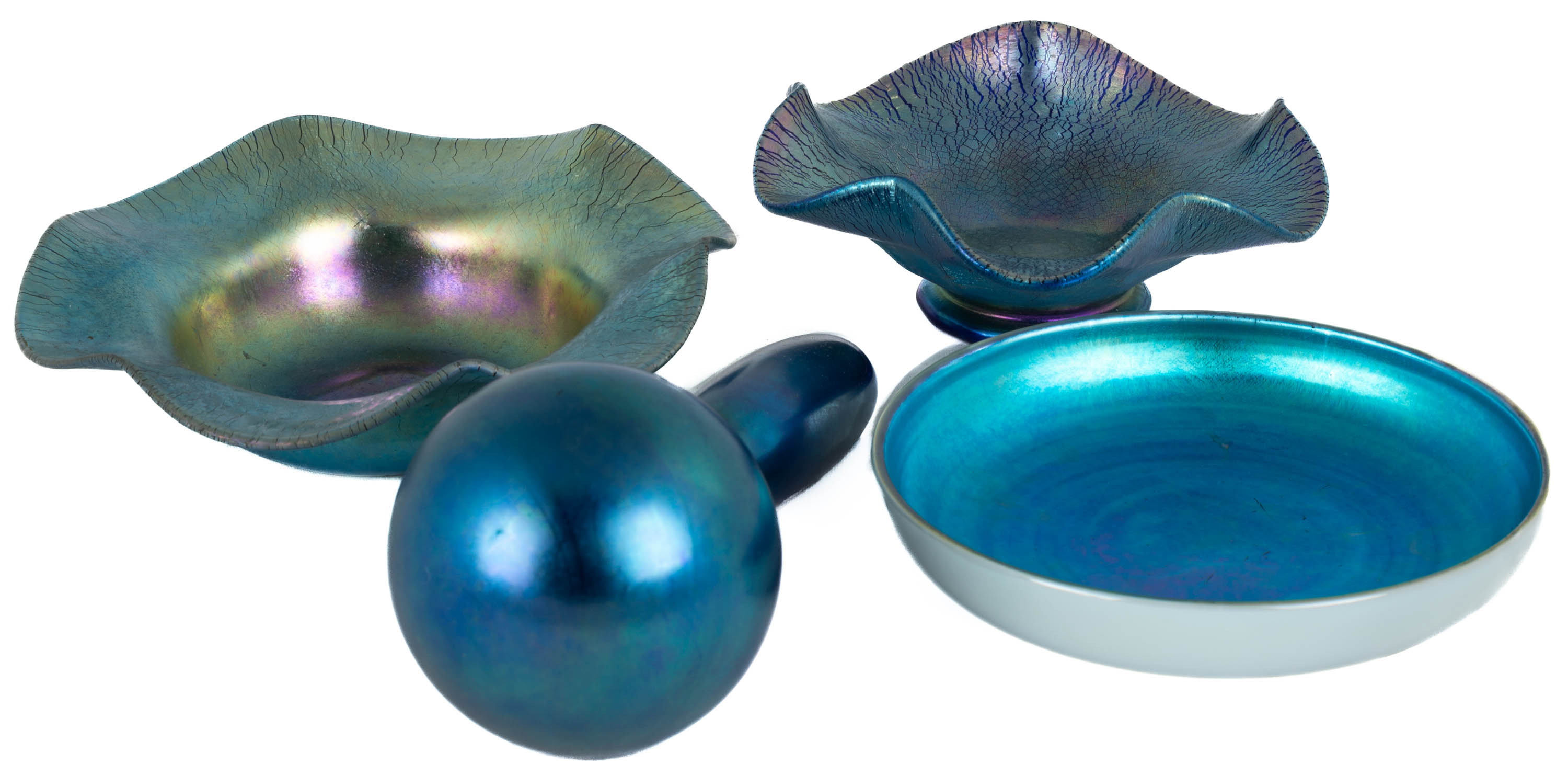 Appraisal: GROUP OF STEUBEN BLUE AURENE PIECES LUNDBERG STUDIOS Corning NY