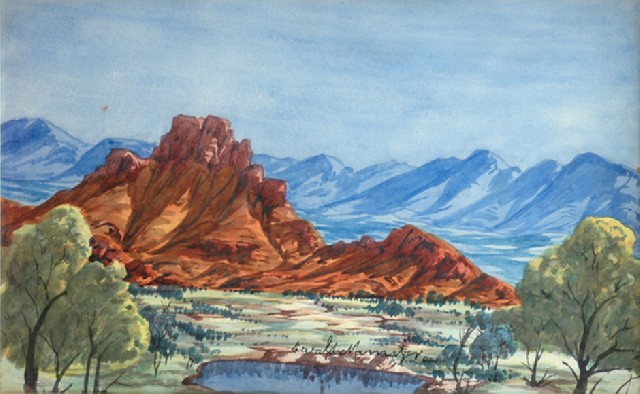 Appraisal: Ewald Namatjira - Blue Sky with Billabong in Foreground watercolour