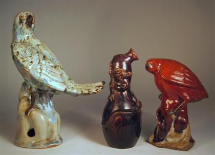 Appraisal: Three Chinese flambe style glazed pottery items th century and