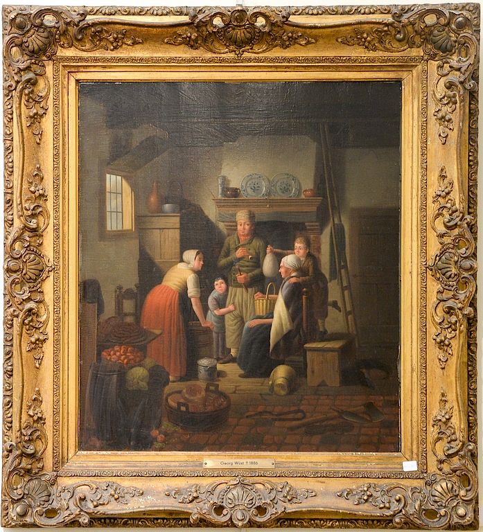 Appraisal: Kitchen Interior scene with family oil on panel th century