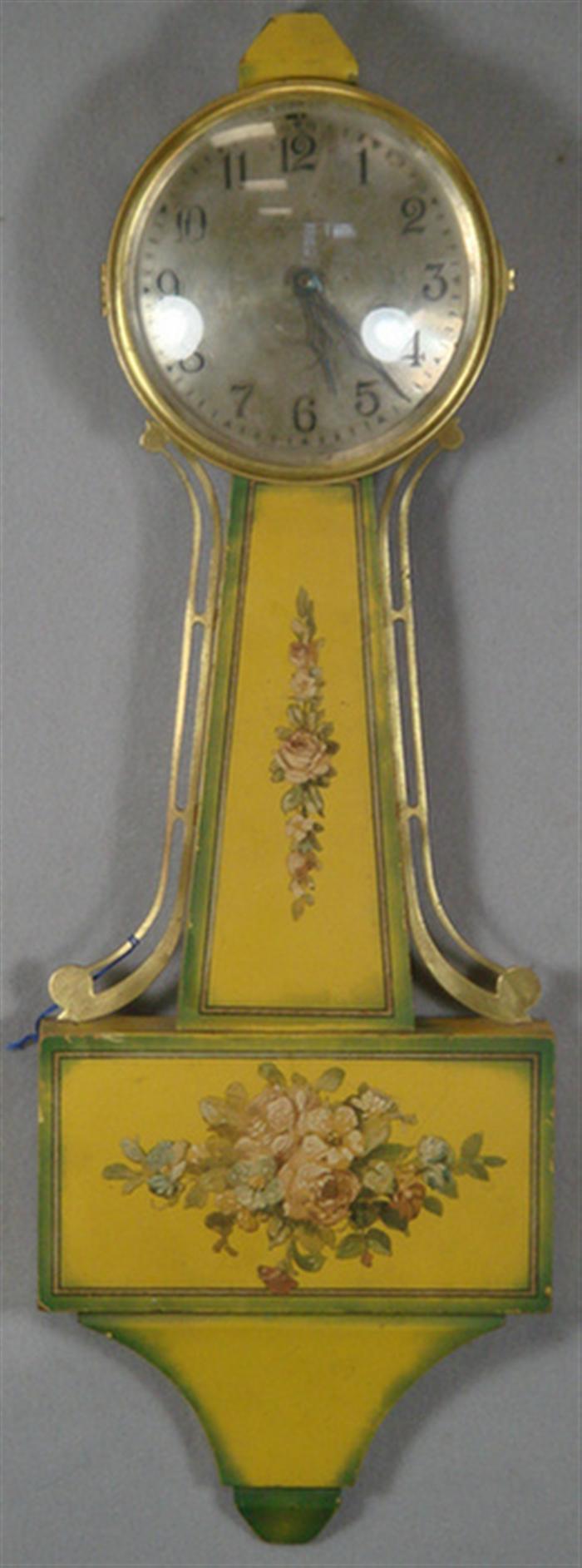 Appraisal: Ingraham painted time only banjo clock h missing finial Estimate