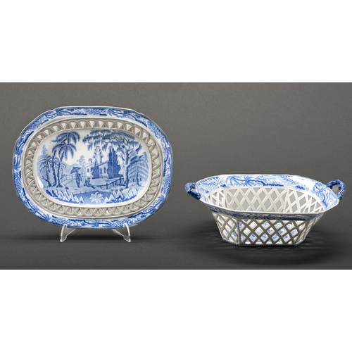 Appraisal: A Davenport blue printed earthenware Chinoiserie Ruins pattern pierced basket