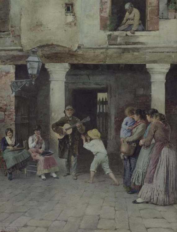 Appraisal: PROSDOCIMI ALBERT geboren in Venedig Strassenmusikant Aquarell auf Papier Unten