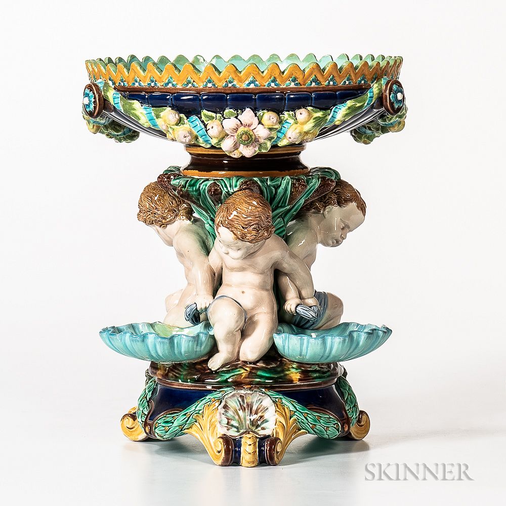 Appraisal: Wedgwood Majolica Figural Centerpiece Compote Wedgwood Majolica Figural Centerpiece Compote