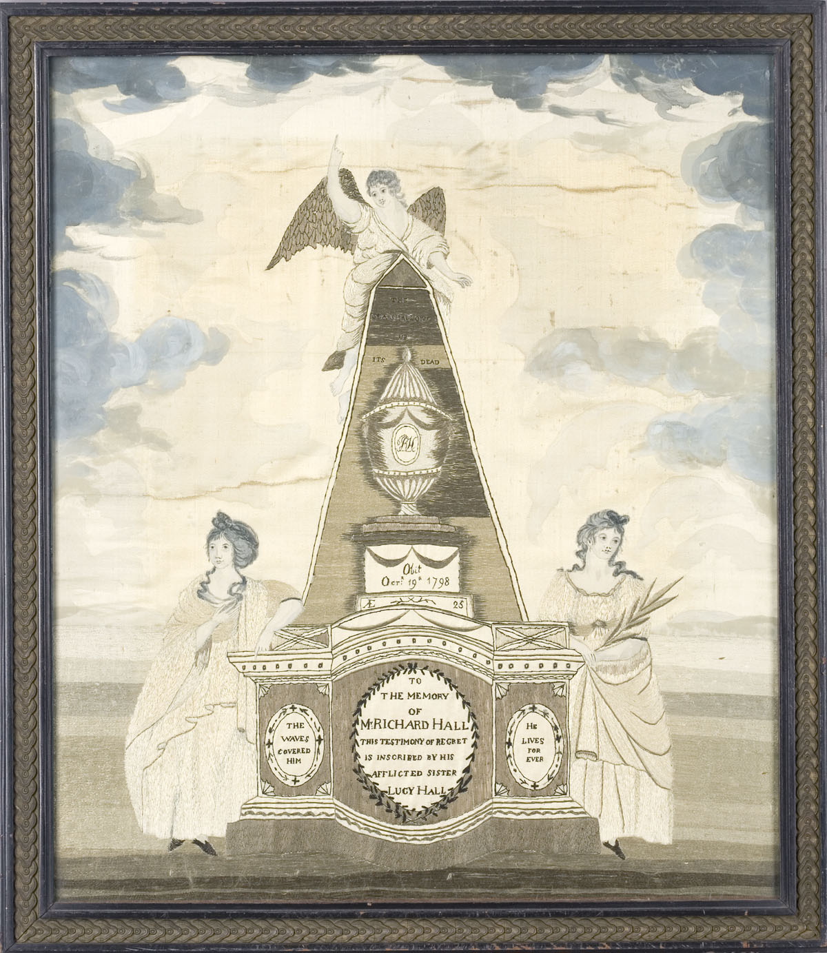 Appraisal: NEW ENGLAND SILK-WORK AND PAINTED MEMORIAL TO THE MEMORY OF