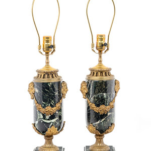 Appraisal: A Pair of Continental Gilt Metal Mounted Marble Lamps Early