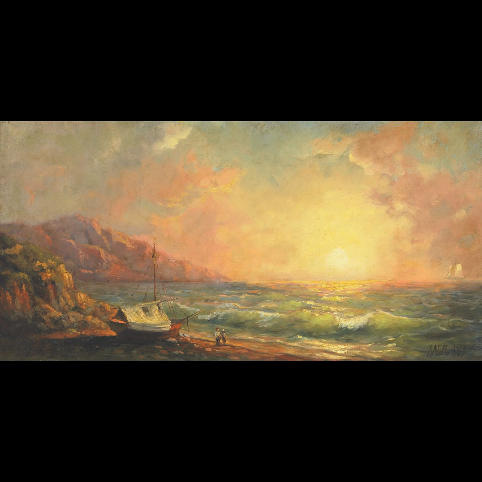 Appraisal: Lev Felixovich Lagorio - Russian SUNSET OVER STORMY SEAS Oil