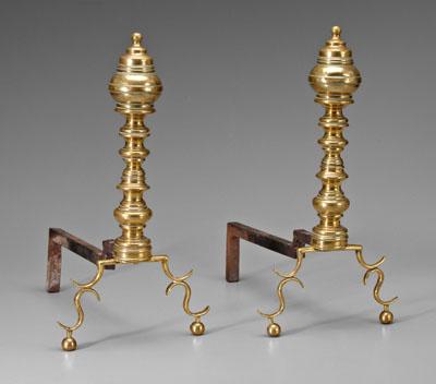 Appraisal: Pair brass andirons baluster posts above spur arches and ball