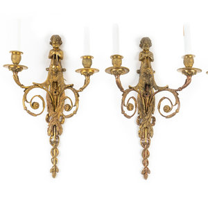 Appraisal: A Set of Four Louis XVI Style Gilt-Bronze Sconces TH