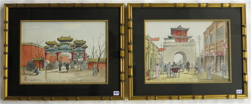 Appraisal: M SAKURAI TWO WATERCOLORS ON PAPER Japan th century Chinese