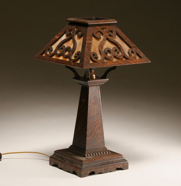 Appraisal: Arts and Crafts dark stained oak table lamp with open