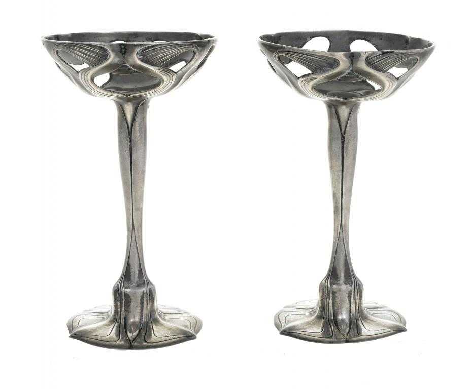 Appraisal: A PAIR OF F H SCHMITZ JUGENDSTIL ORIVIT PEWTER VASES