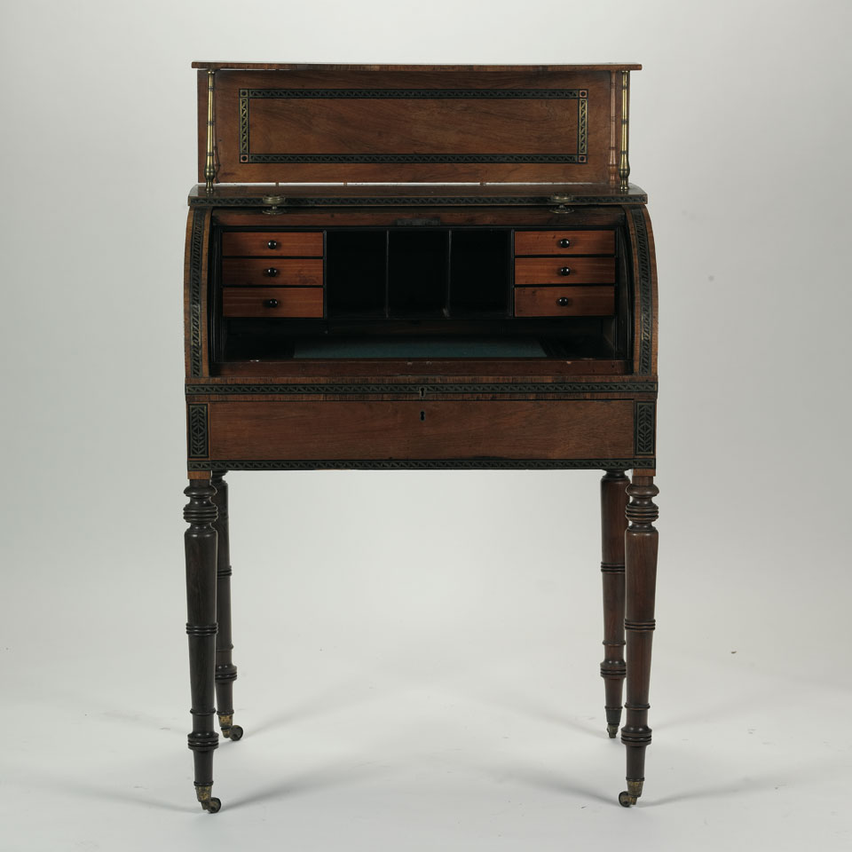 Appraisal: Regency Rosewood Cylinder Bureau inlaid with cut brass work early