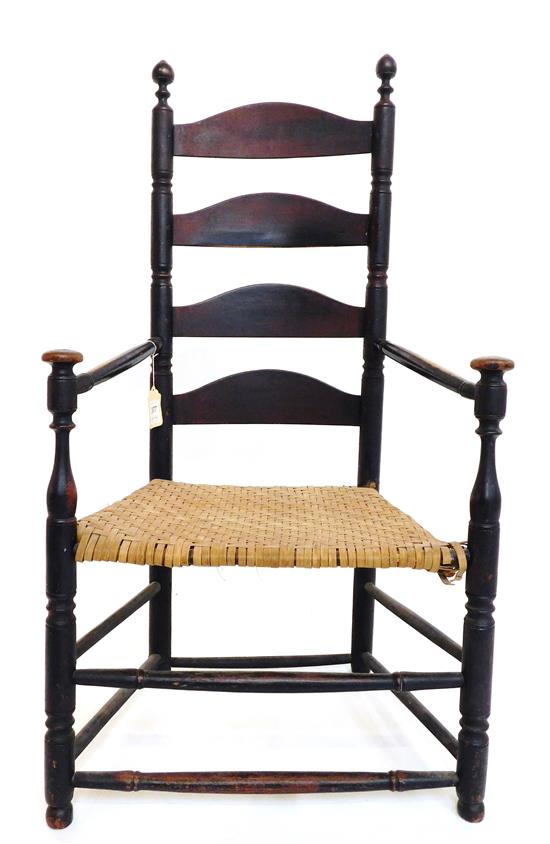 Appraisal: th th C American ladder back arm chair black paint