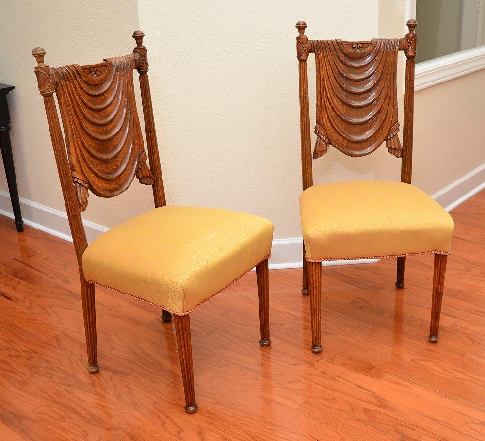 Appraisal: PAIR CARVED OAK SIDE CHAIRS Note the detail of the