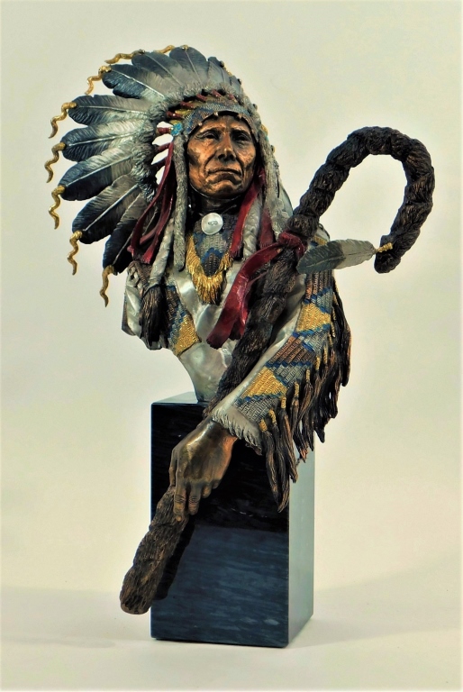 Appraisal: CHRISTOPHER PARDELL RED CLOUD INDIAN BRONZE BUST United States b