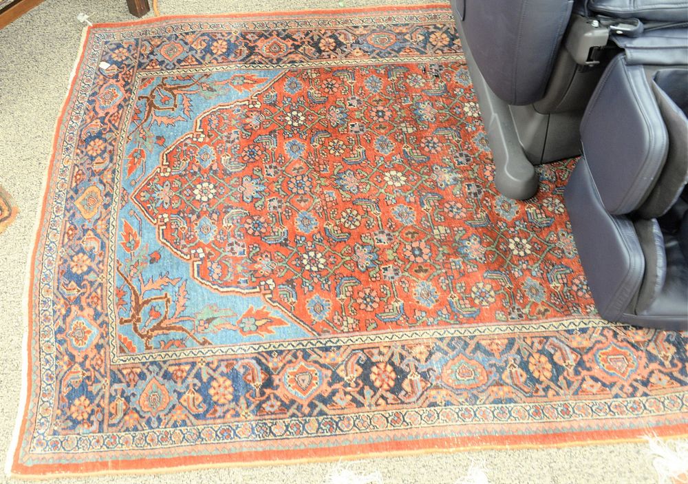 Appraisal: Bidjar Oriental throw rug worn ' x ' Bidjar Oriental