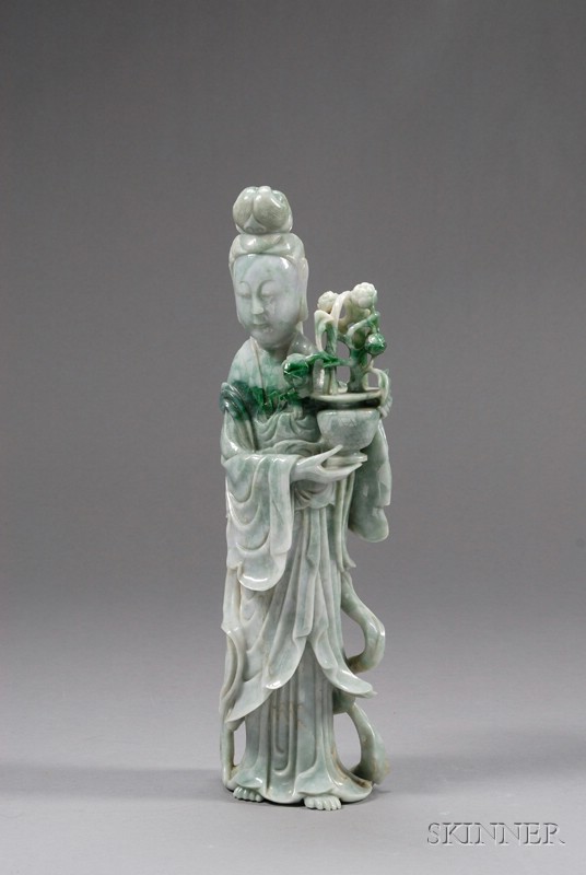 Appraisal: Large Jade Carving China late th th century standing figure