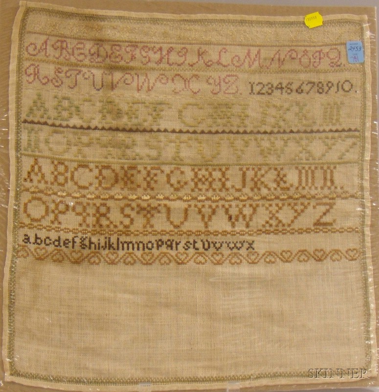 Appraisal: th Century Needlework Sampler America approx x in