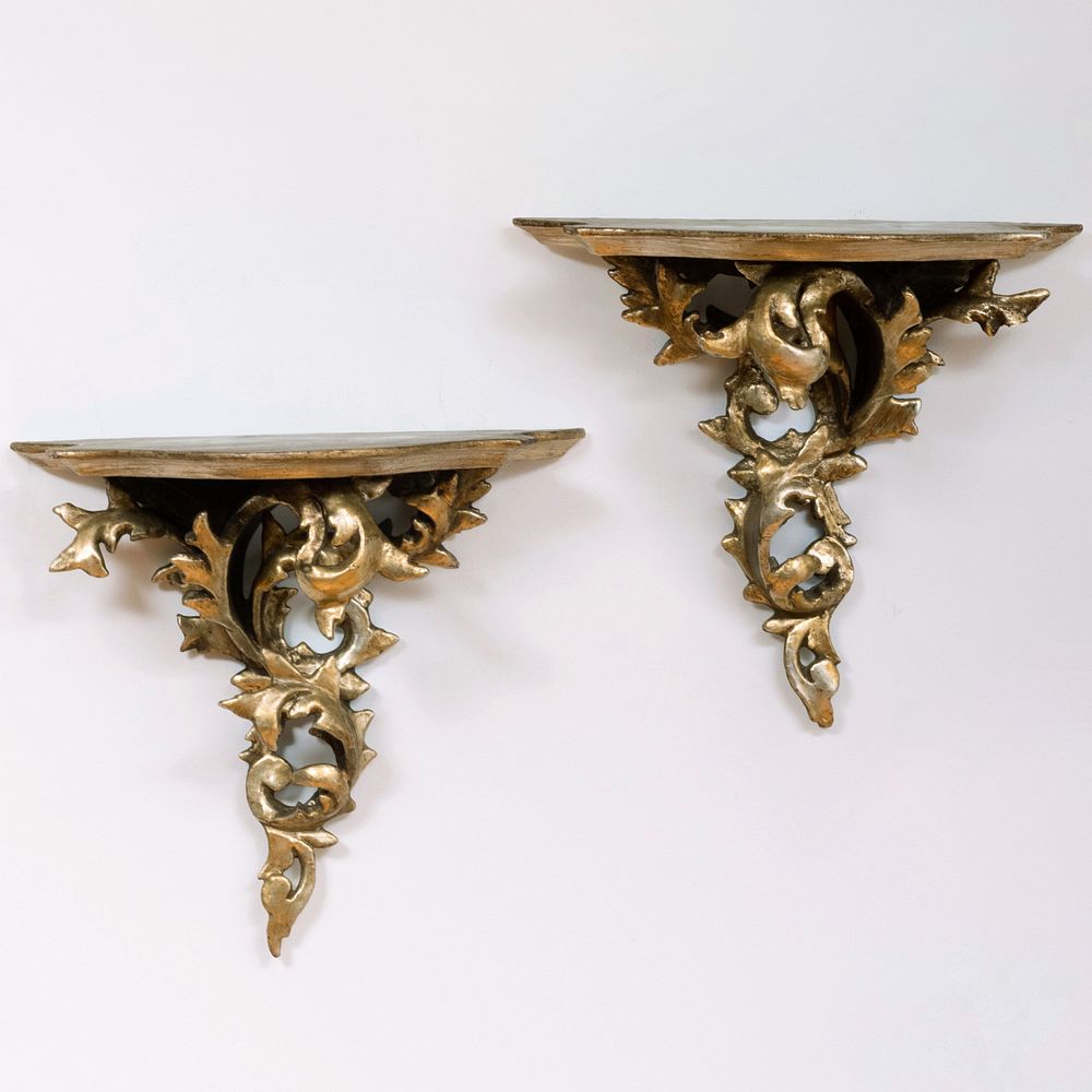 Appraisal: Pair of Rococo Style Silvered Wood Brackets x x in