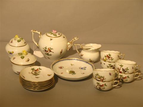 Appraisal: HEREND PORCELAIN PART TEA SERVICE Comprising a teapot six cups