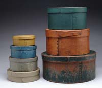 Appraisal: STACK OF SEVEN GRADUATED PAINTED ROUND BOXES h x -