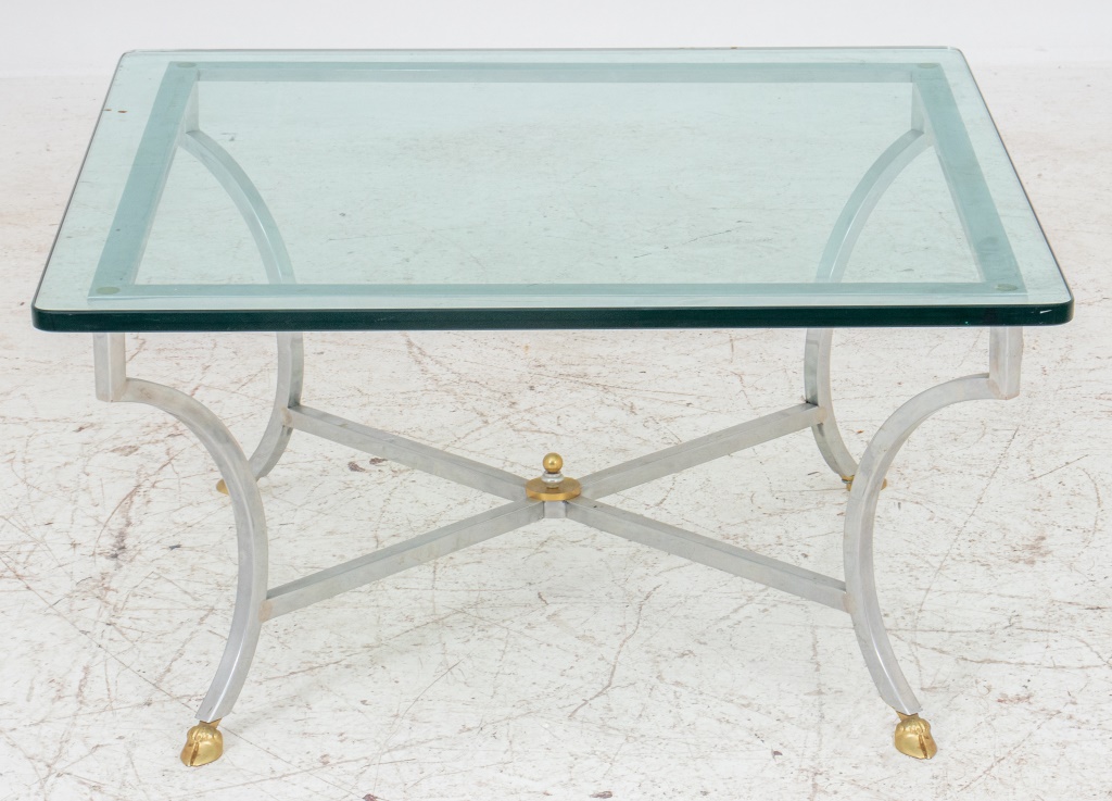 Appraisal: NEOCLASSICAL COFFEE TABLE WITH GLASS TOP Neoclassical coffee table with