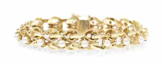 Appraisal: A Karat Yellow Gold and Cultured Pearl Bracelet containing pearls