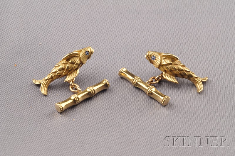 Appraisal: kt Gold Gem-set Cuff Links Schlumberger Tiffany Co each designed