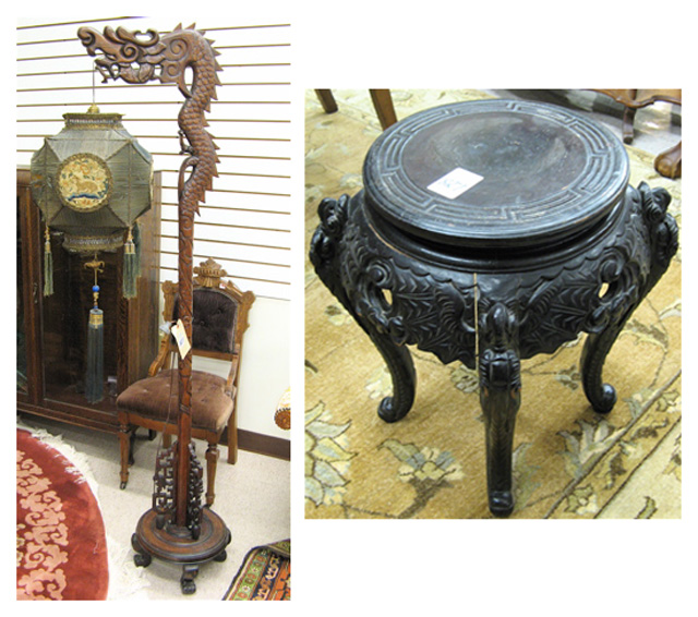 Appraisal: CARVED DRAGON FLOOR LAMP AND OCCASIONAL TABLE Chinese mid- th