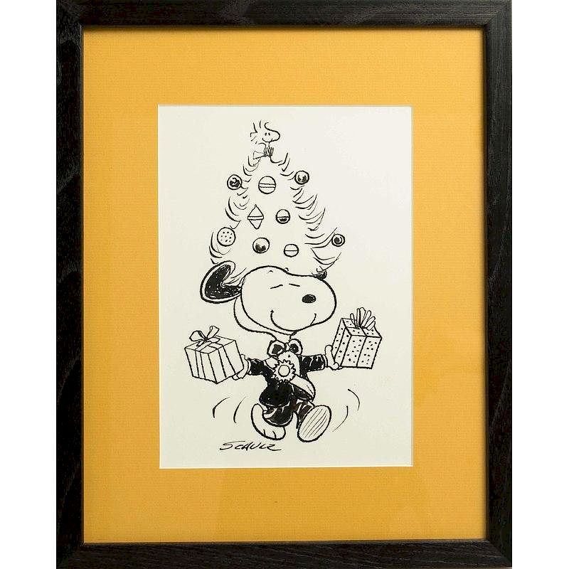 Appraisal: Charles Schulz - Ink Drawing Framed ink drawing Snoopy carrying