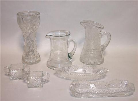 Appraisal: SEVEN CUT GLASS PIECES Including a waisted vase with birds